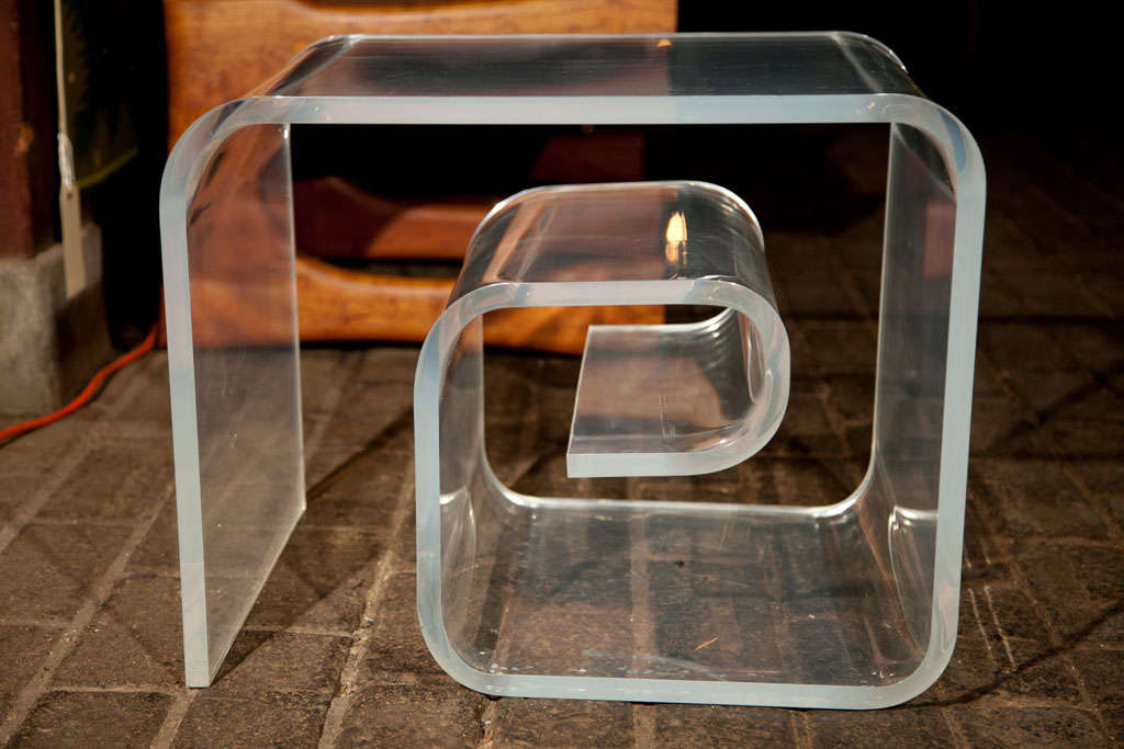 Greek Key Style Lucite Side Table In Excellent Condition In Stamford, CT