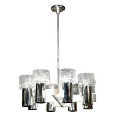 Lightolier Chrome and Glass Chandelier 6