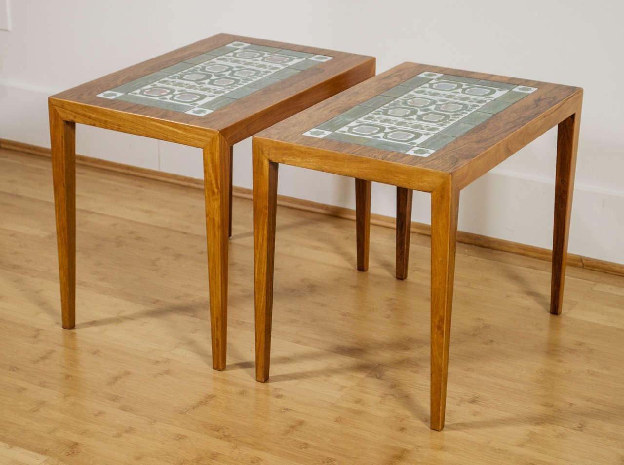 Danish Haslev Furniture - Nils Thorsen Tiles - Pair of Side Tables