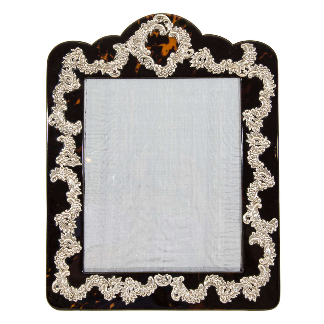 Large English Art Deco Silver-Mounted Faux Tortoiseshell Photograph Frame For Sale