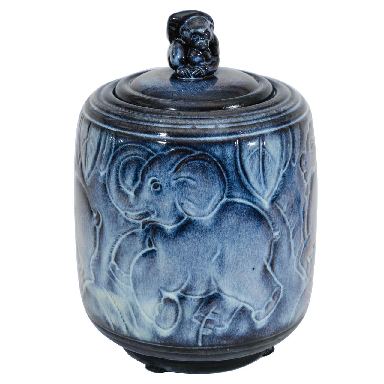 Maurice Gensoli for Sèvres French Art Deco Ceramic Blue Covered Pot For Sale
