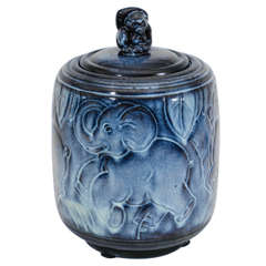Maurice Gensoli for Sèvres French Art Deco Ceramic Blue Covered Pot