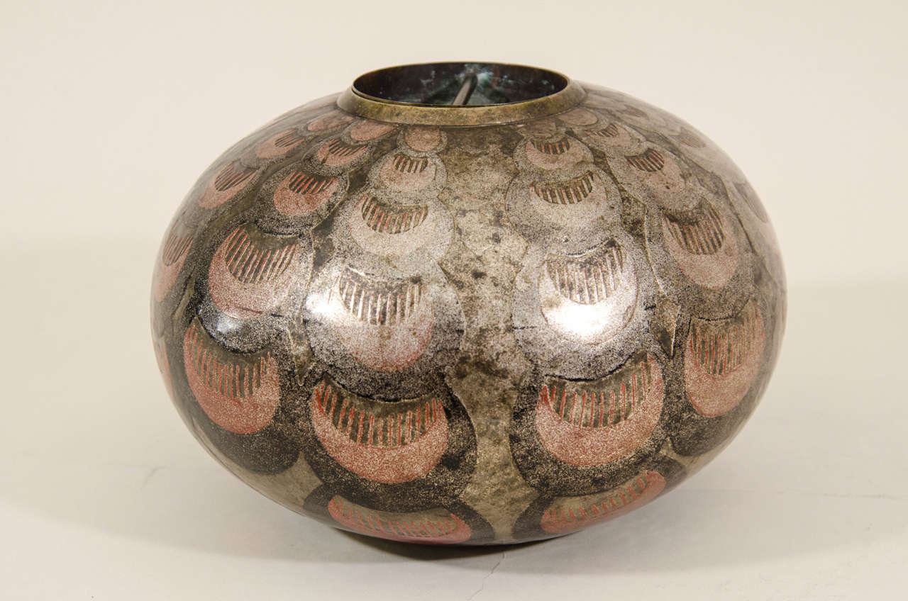 Jean Dunand French Art Deco Spherical Lacquered Vase For Sale at 1stDibs