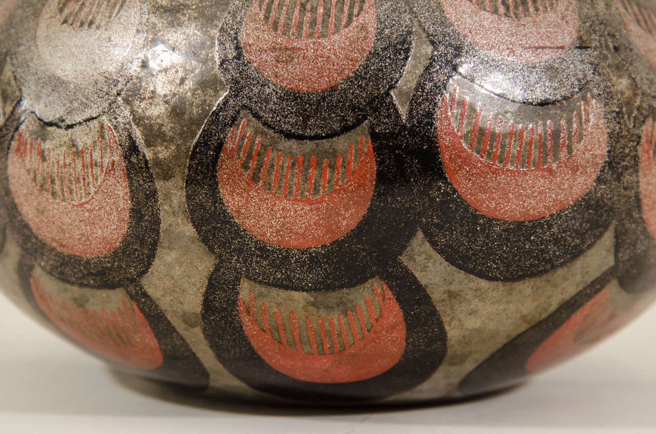 Jean Dunand French Art Deco Spherical Lacquered Vase For Sale at 1stDibs