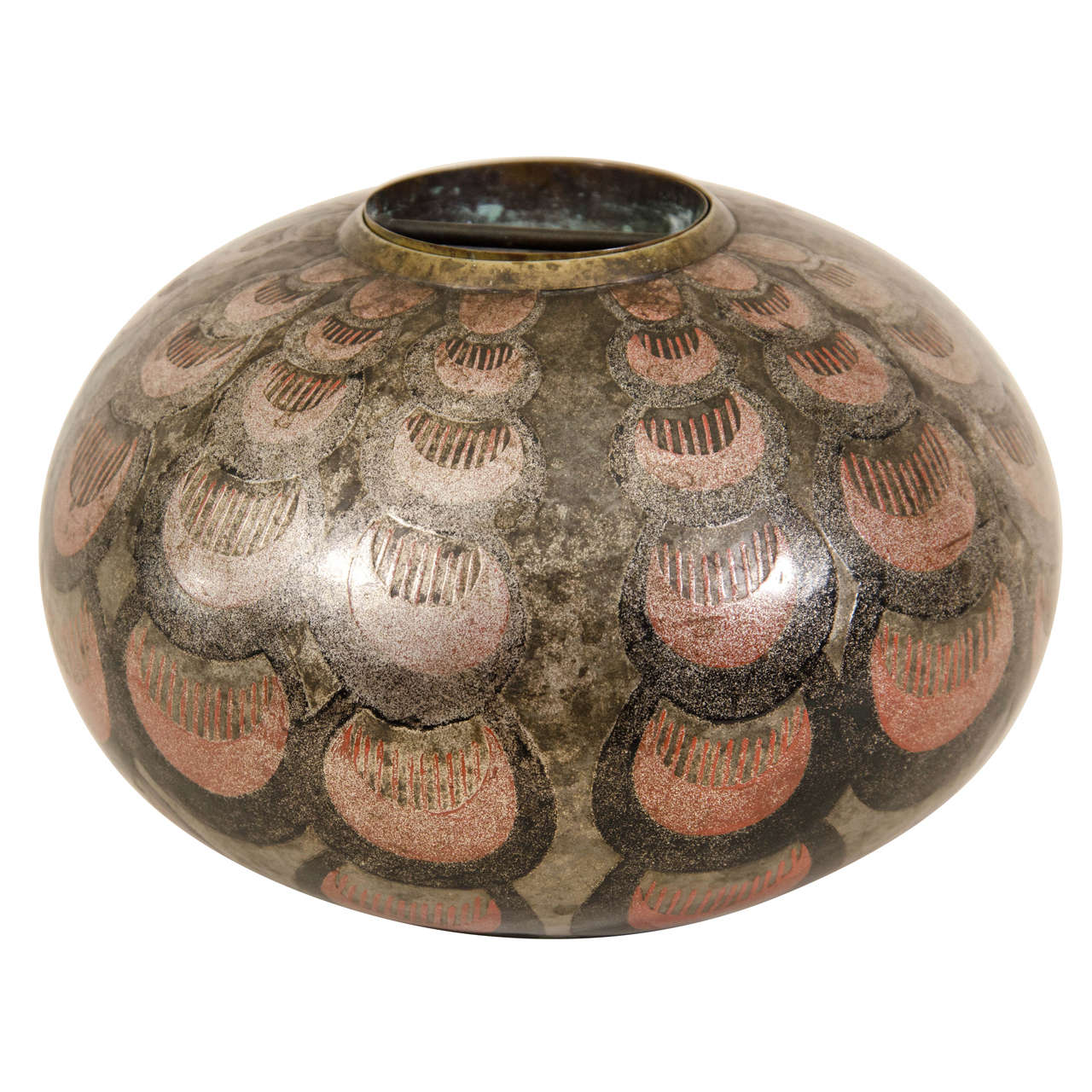 Jean Dunand French Art Deco Spherical Lacquered Vase For Sale at 1stDibs