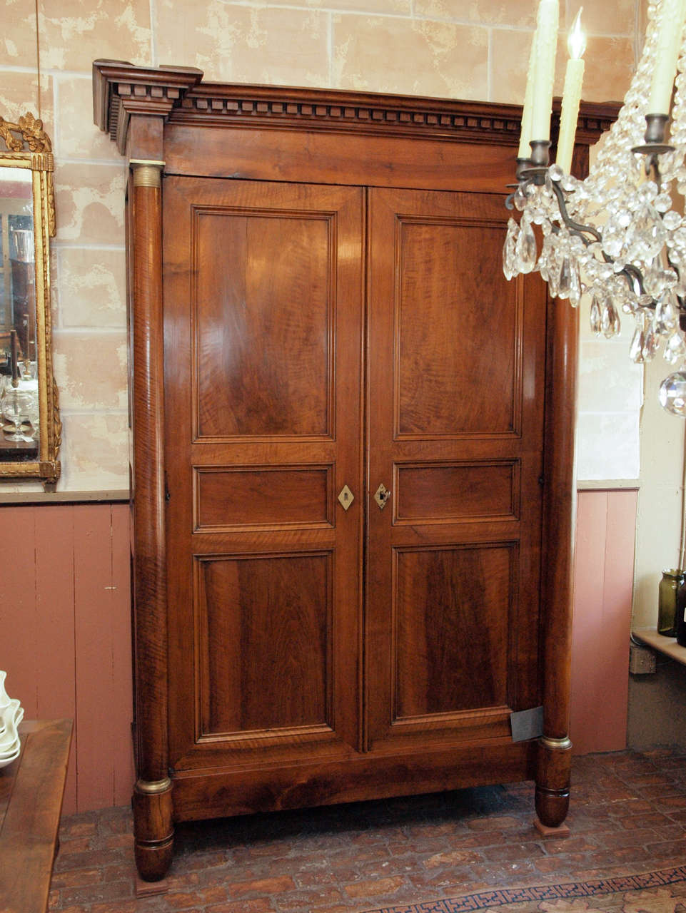 Hand-Carved Fine French Empire Period Walnut Armoire For Sale