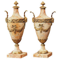 Pair of Elegant Marble Cassolettes with Bronze Dore Mounts