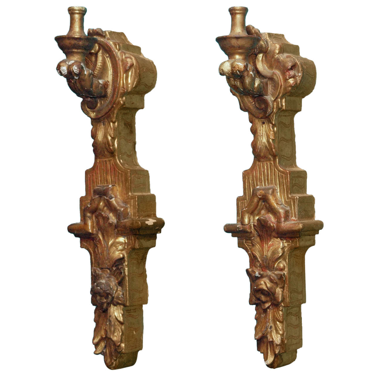 Pair of Large 18th Century Giltwood Sconces