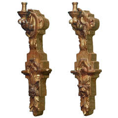 Pair of Large 18th Century Giltwood Sconces