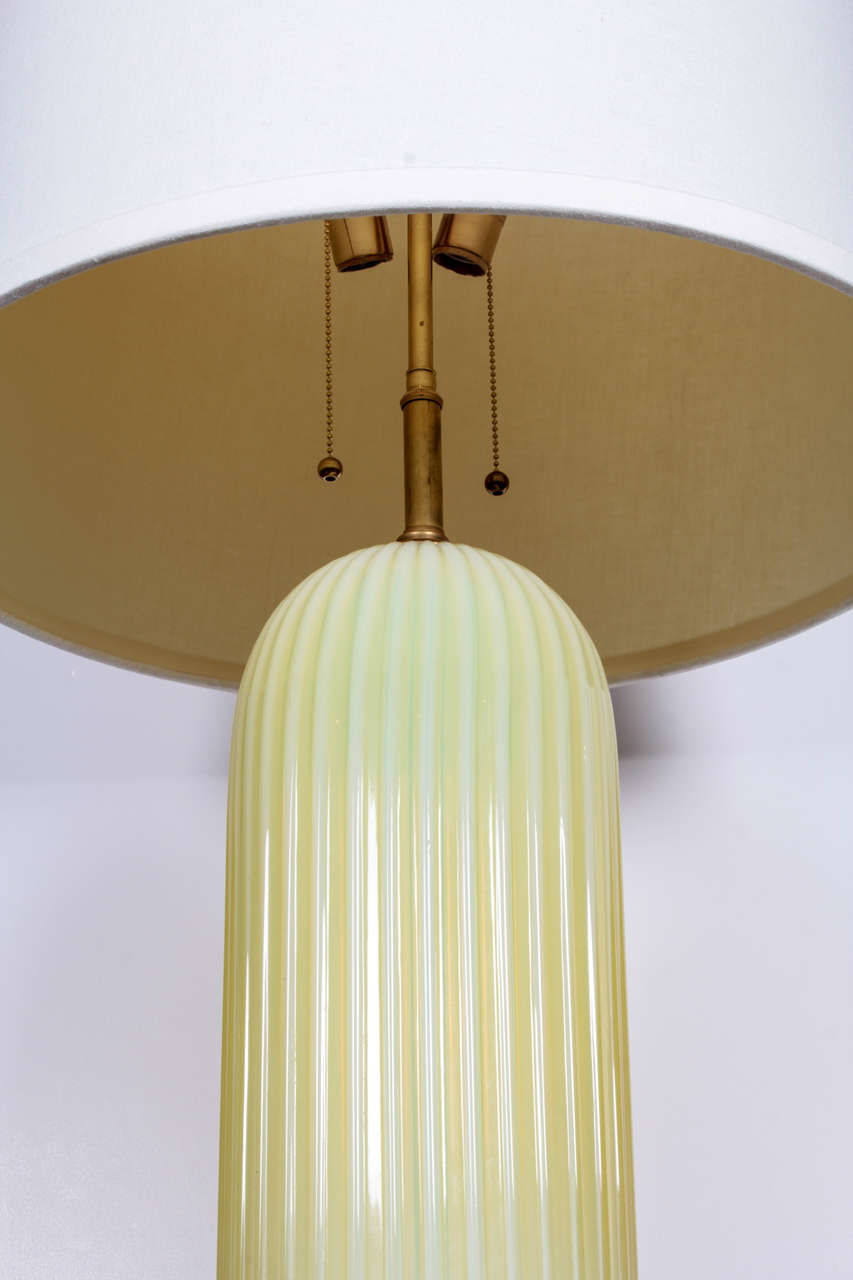 Italian Large Citron Ribbed Seguso Lamp For Sale