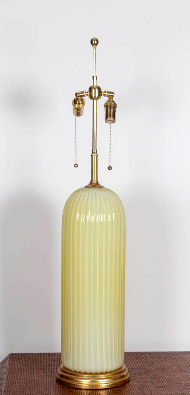 Large Citron Ribbed Seguso Lamp For Sale 1