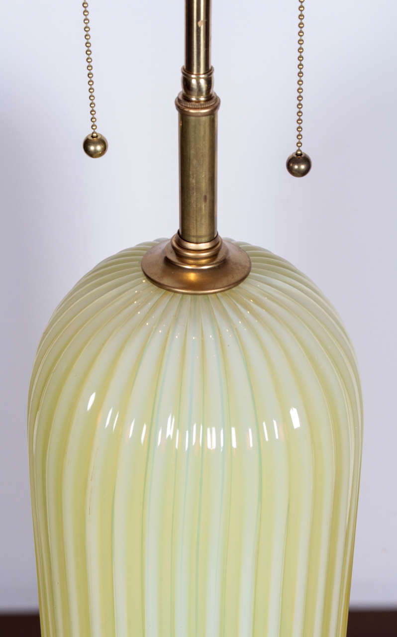 Large Citron Ribbed Seguso Lamp For Sale 2