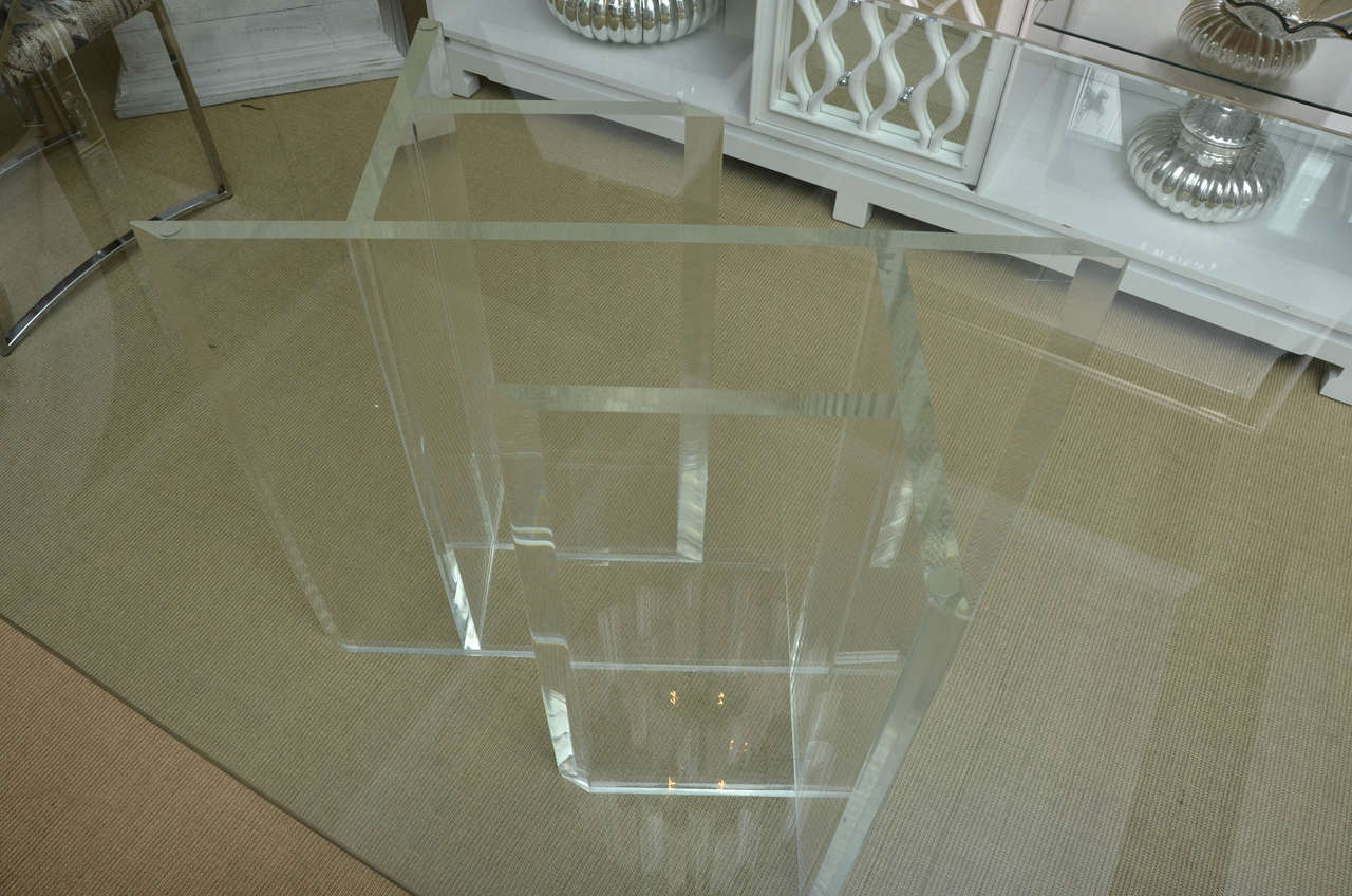 Mid-20th Century Beveled Glass Top Dining Table with Attractive Lucite Base