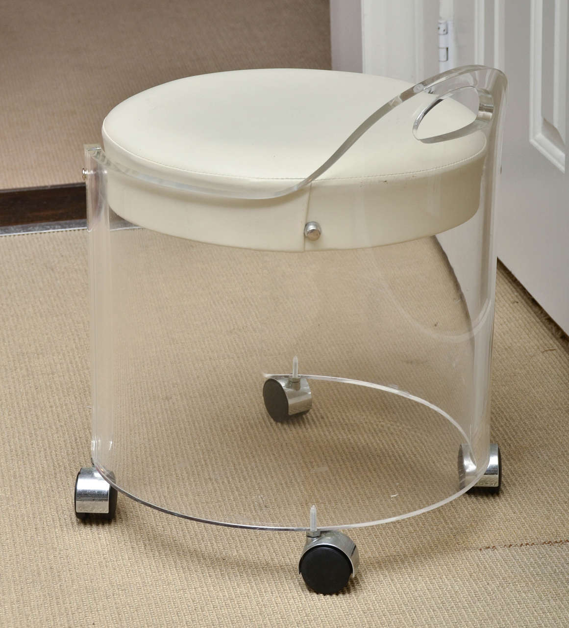 Vintage Round Lucite Vanity Stool by Charles Hollis Jones In Excellent Condition In Water Mill, NY