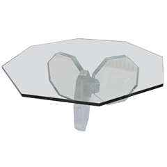 Octagonal Midcentury Glass Top Coffee Table with Tripod Lucite Base