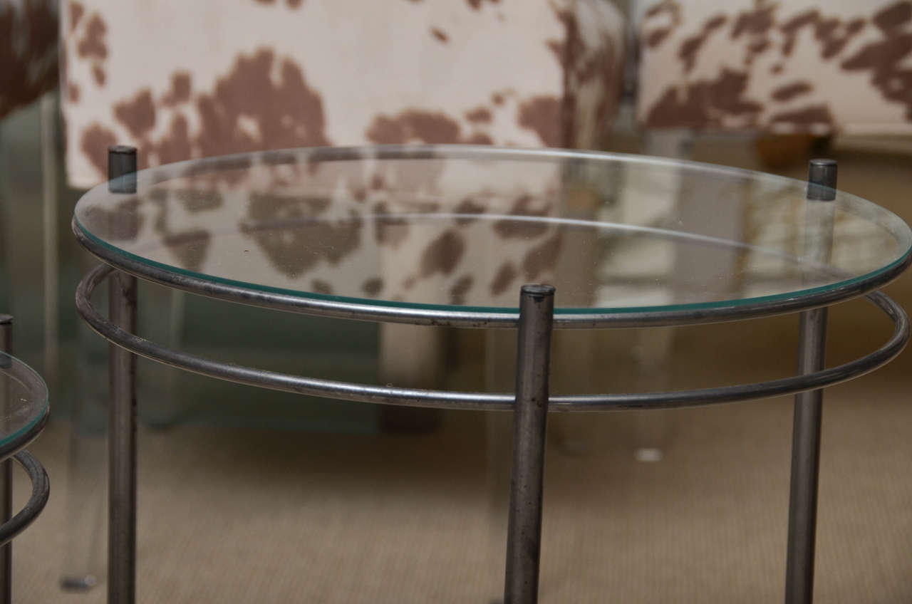 Set of Three Metal and Glass Round Nesting Tables 1