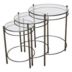 Set of Three Metal and Glass Round Nesting Tables