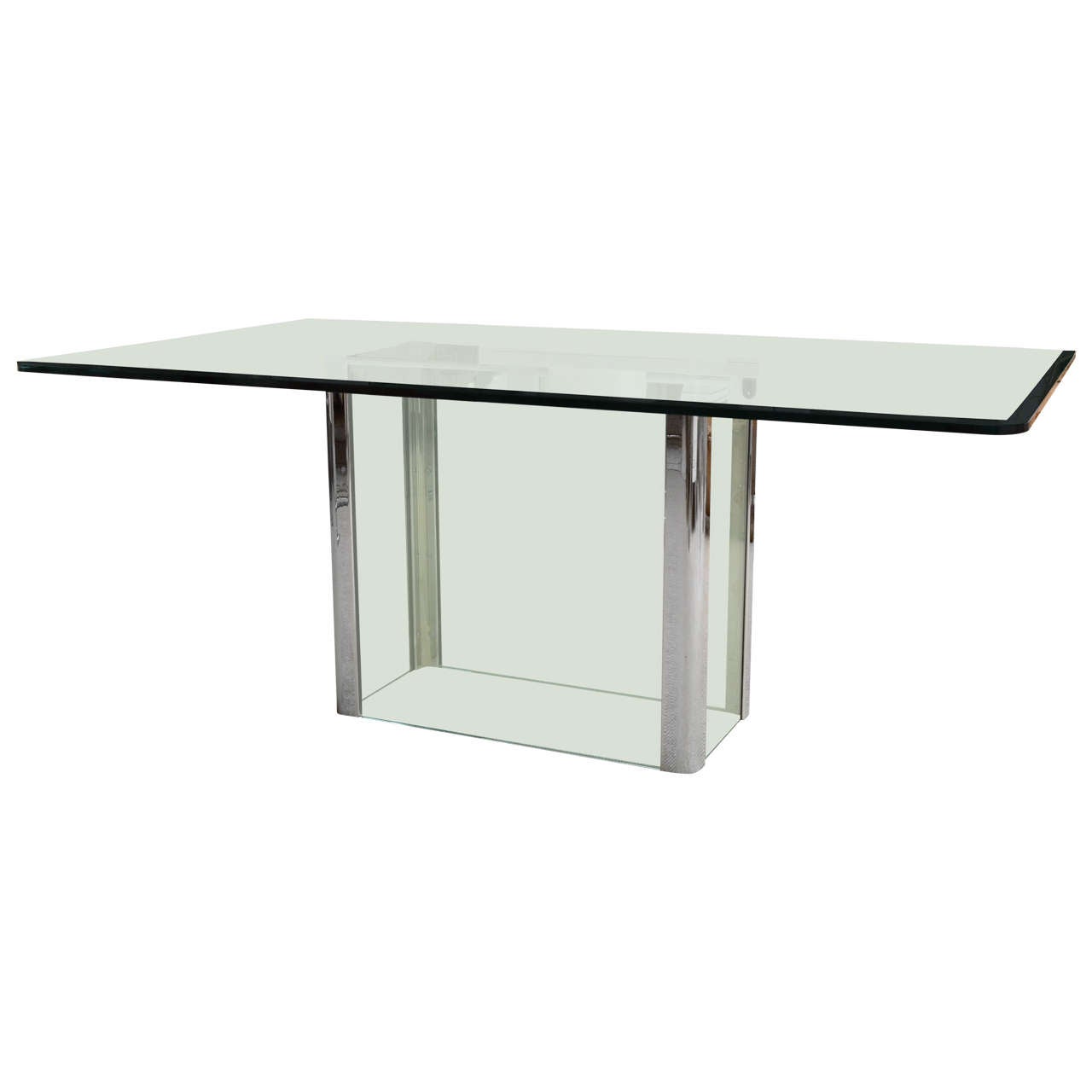 Pace Dining Table with Chrome and Glass Single Pedestal Base