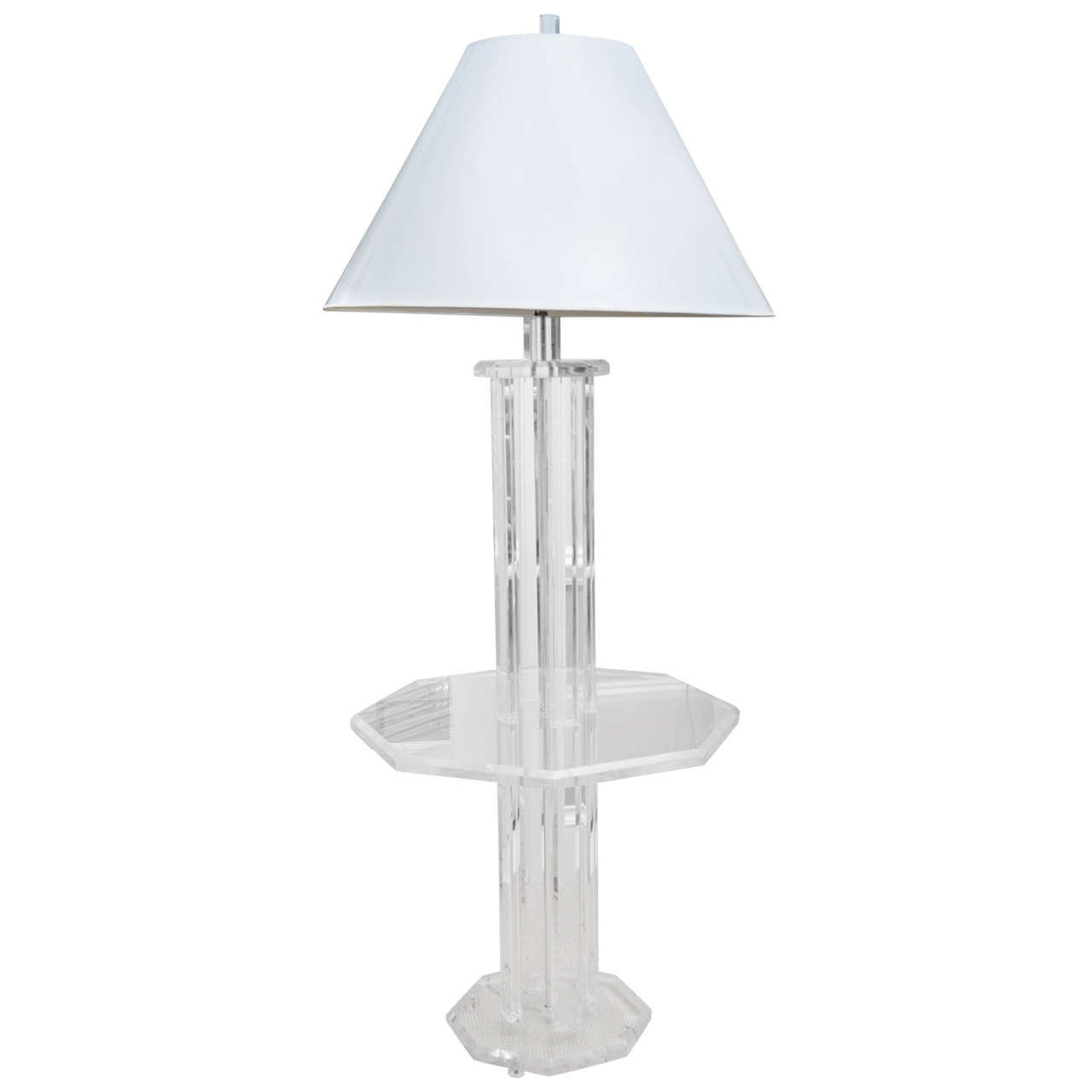 Vintage Lucite Lamp Table with Custom Shade For Sale