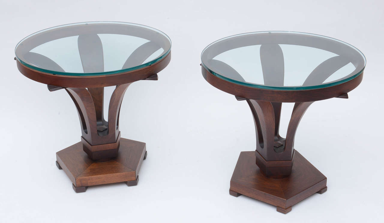 A rarely seen pair of tables designed by Edward Wormley for Dunbar.
Label below