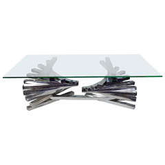 Chrome Metal and Glass Top Coffee Table