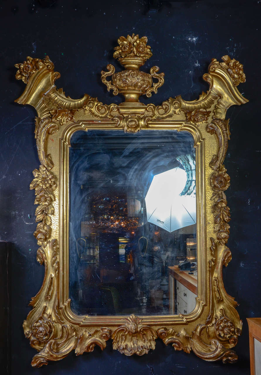 Huge mid-19th century mirror in carved wood. Original gilt and mercury mirror.