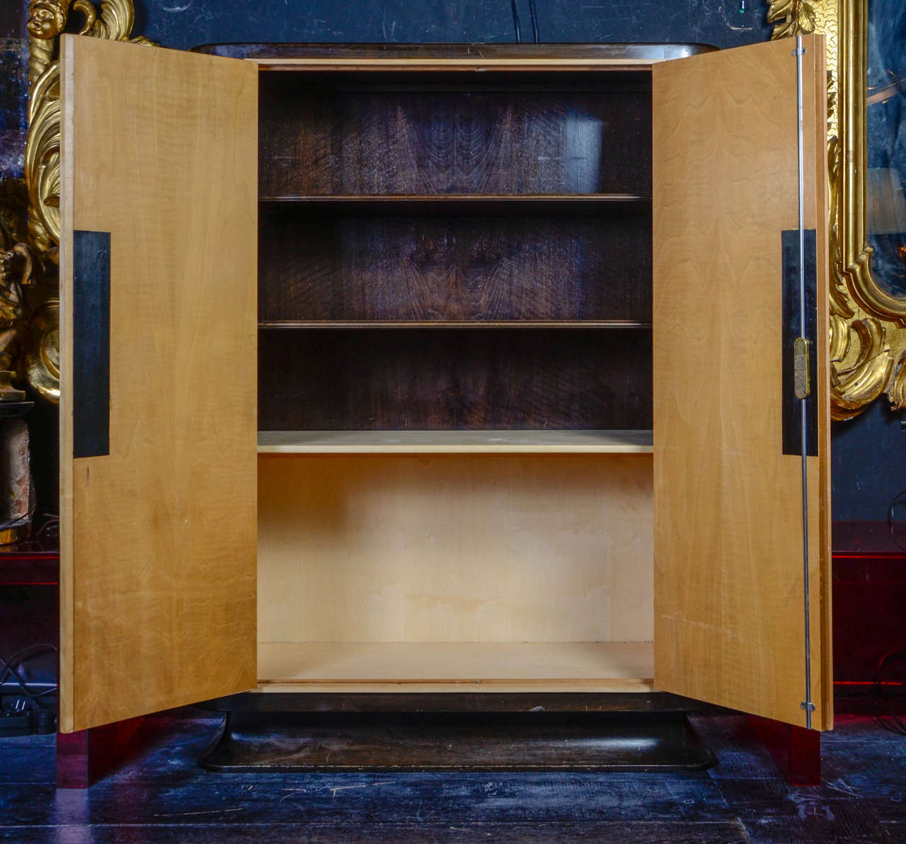 Mid-20th Century Cabinet with Parchmin Doors, Macassar Ebony, Inside Sycamore