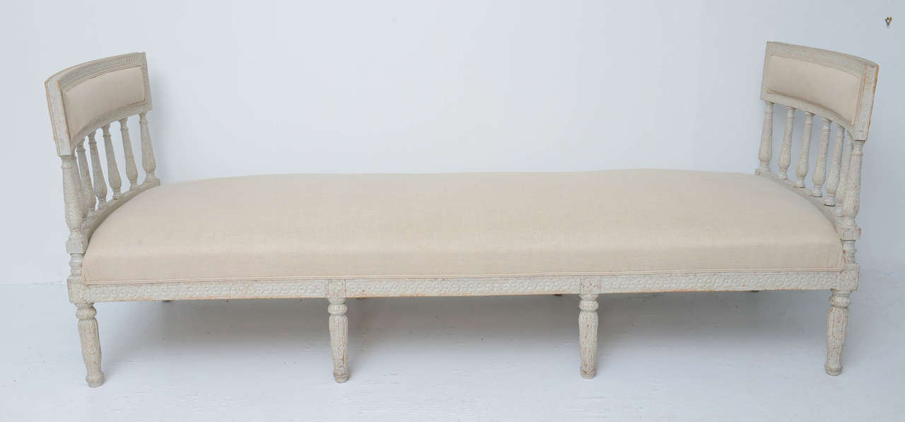 Swedish Gustavian Carved Wood Upholstered Bench, circa 1870
