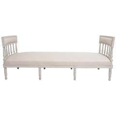 Antique Swedish Gustavian Carved Wood Upholstered Bench, circa 1870