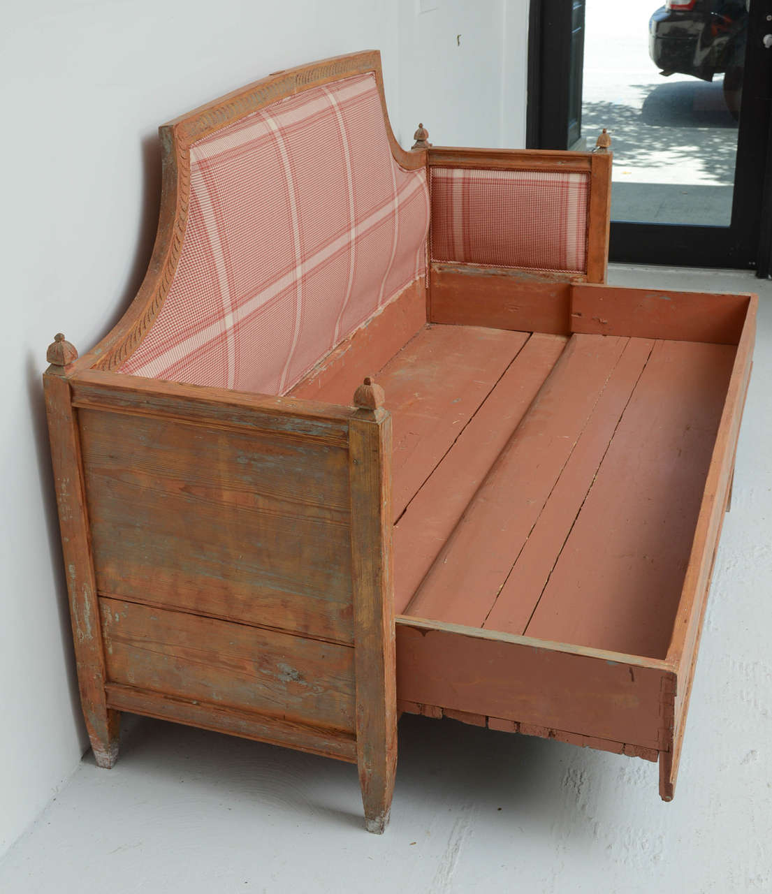 Original Stained Wooden Swedish Bench with Pull-Out Bed, circa 1810 1