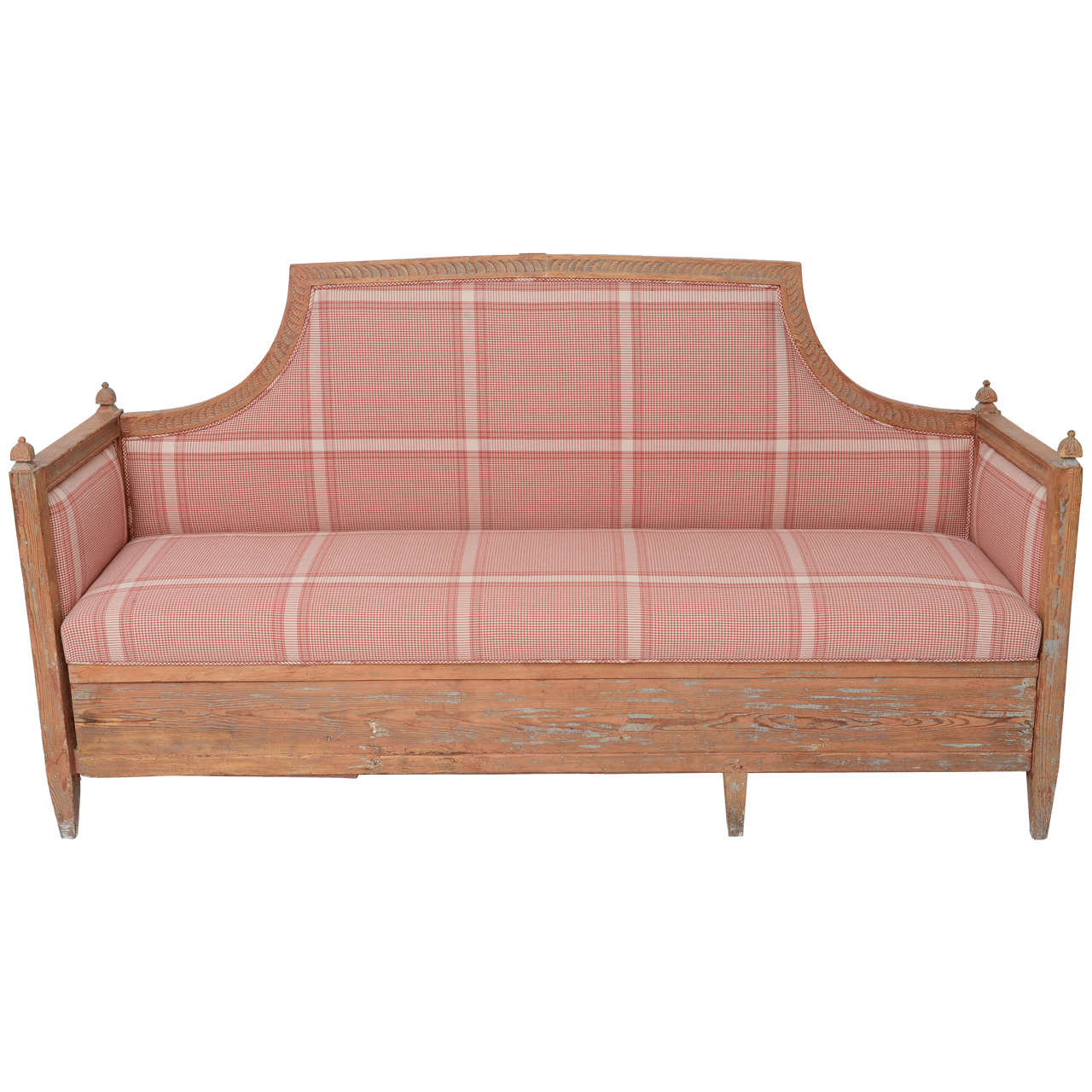 Original Stained Wooden Swedish Bench with Pull-Out Bed, circa 1810