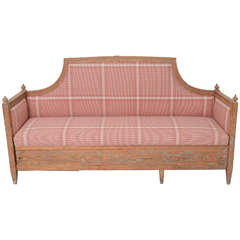 Original Stained Wooden Swedish Bench with Pull-Out Bed, circa 1810