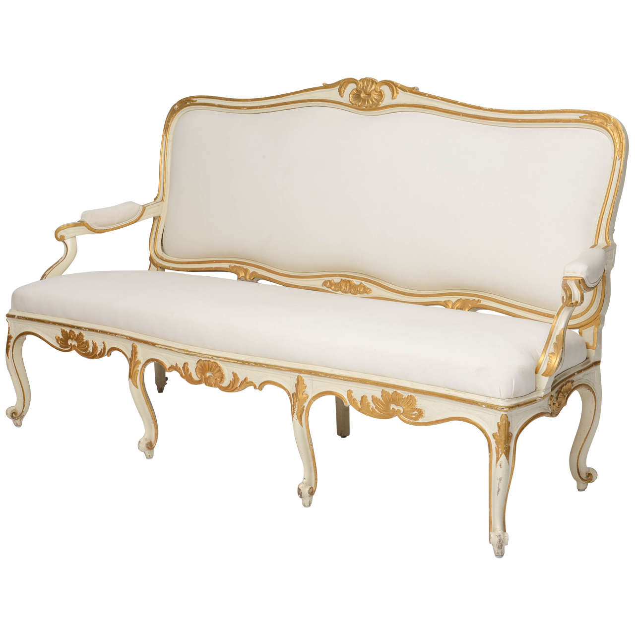 Swedish Upholstered Settee, Original Gilt, circa 1840 For Sale