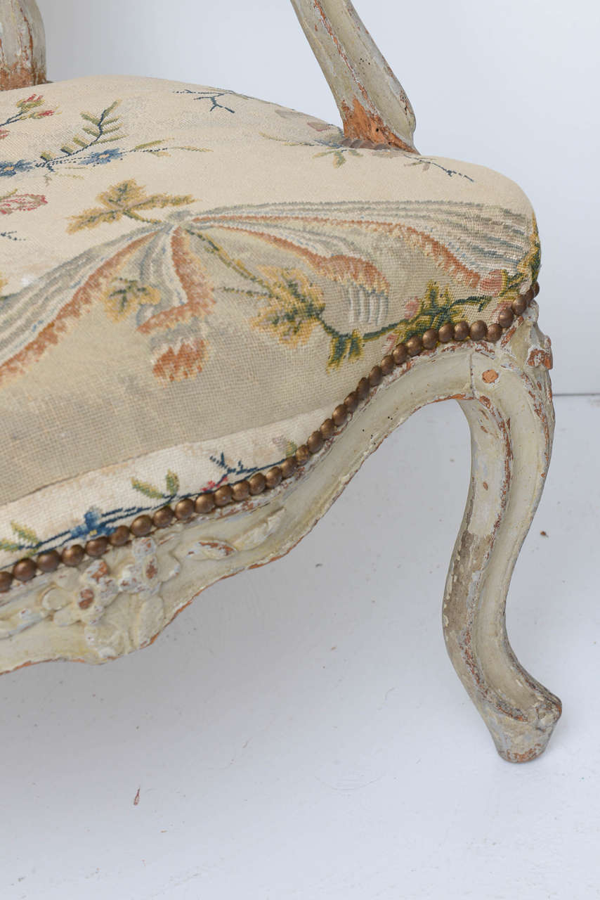 Painted Pair of 18th Century Louis XV Fauteuil For Sale