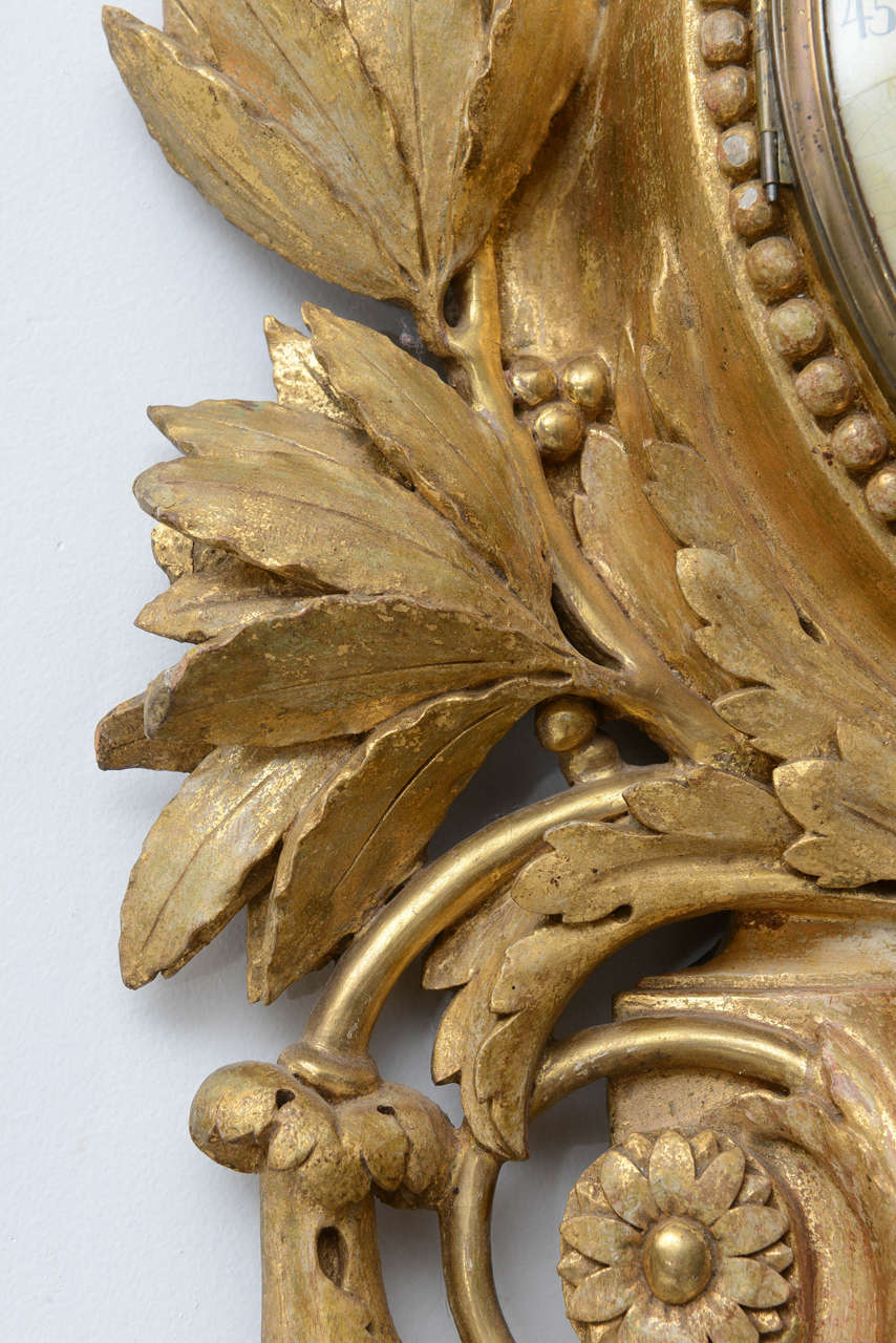 18th Century and Earlier Swedish Gilded Wall Clock For Sale