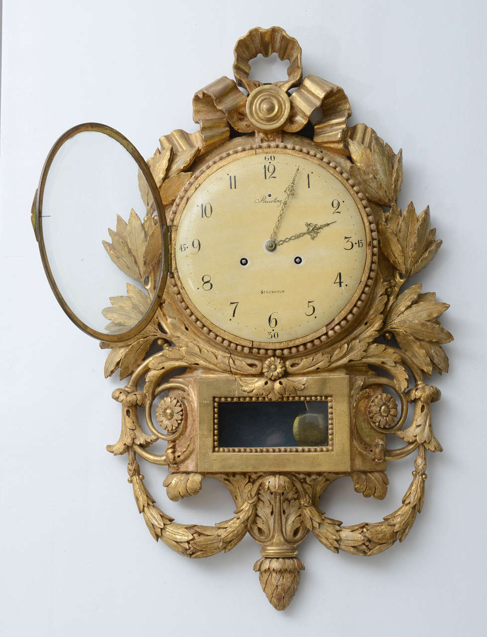 Swedish Gilded Wall Clock For Sale 1