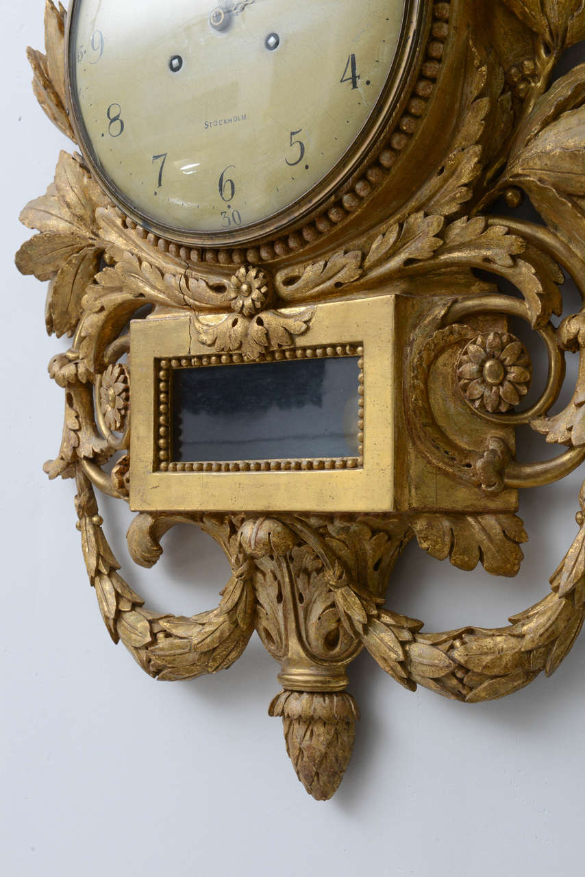 Swedish Gilded Wall Clock For Sale 3