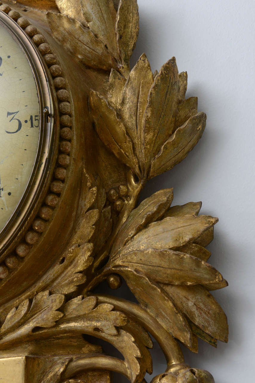 Swedish Gilded Wall Clock For Sale 4