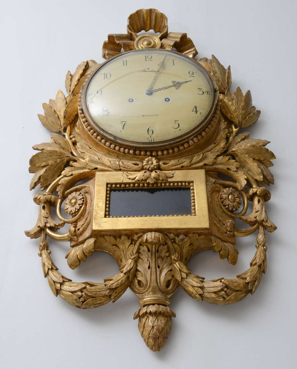 Swedish Gilded Wall Clock For Sale 5