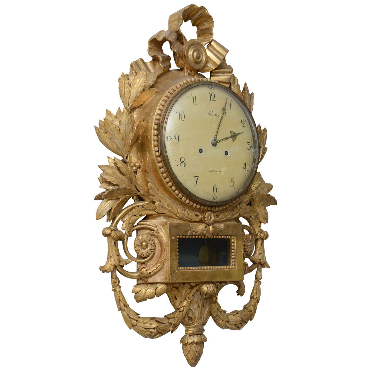 Swedish Gilded Wall Clock For Sale