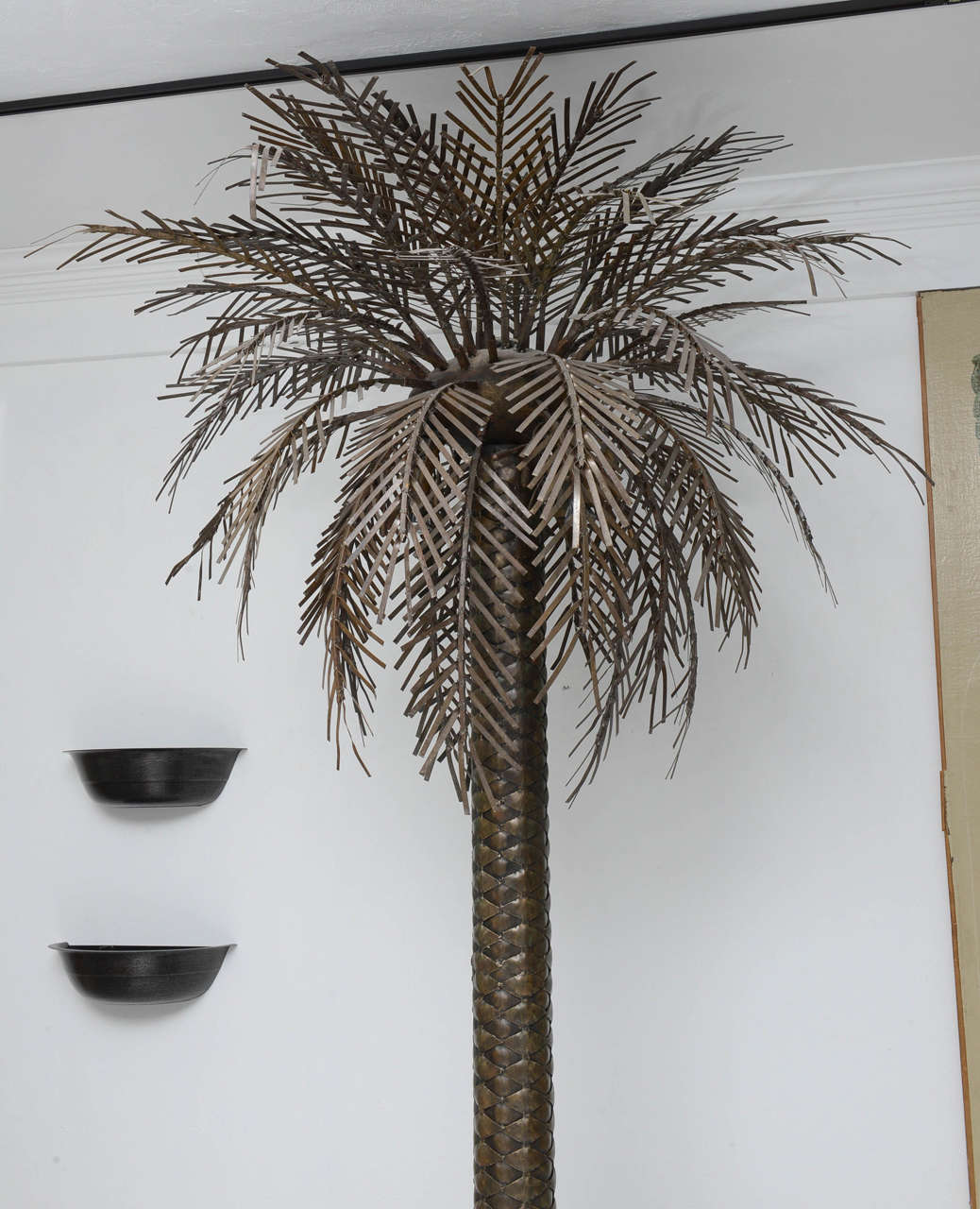Spanish Iron Electrified Palm Tree Sculpture with Removable Leaves and Down Light For Sale