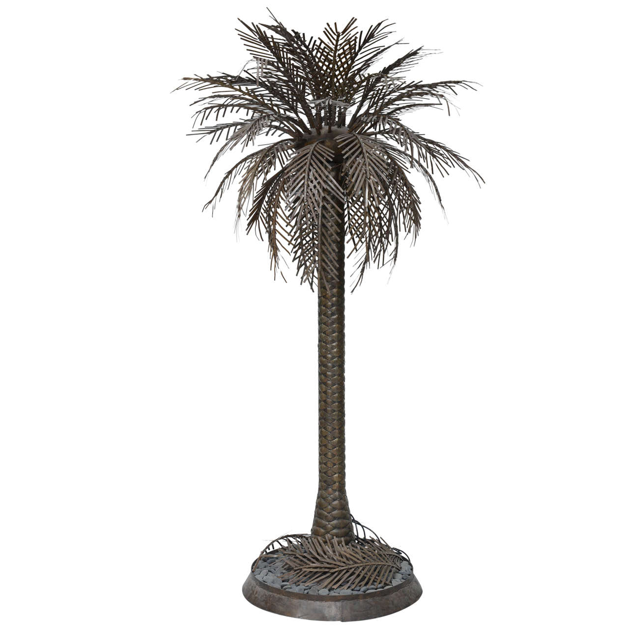 Iron Electrified Palm Tree Sculpture with Removable Leaves and Down Light For Sale