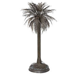 Iron Electrified Palm Tree Sculpture with Removable Leaves and Down Light
