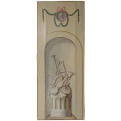 French Trompe l'oeil Oil on Canvas Large Painting Panel, 19th century