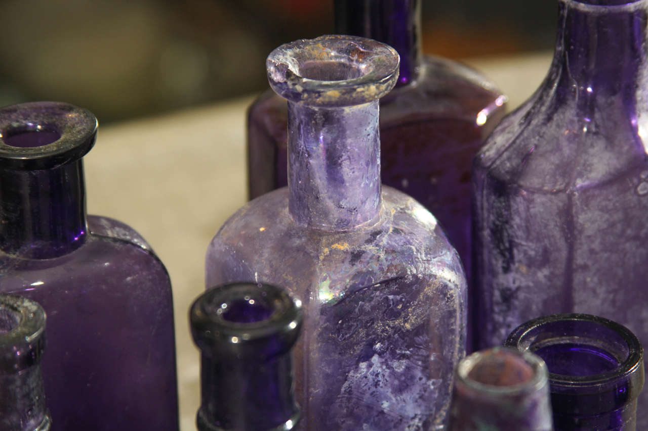 19th Century Set of Nine Purple Bottles