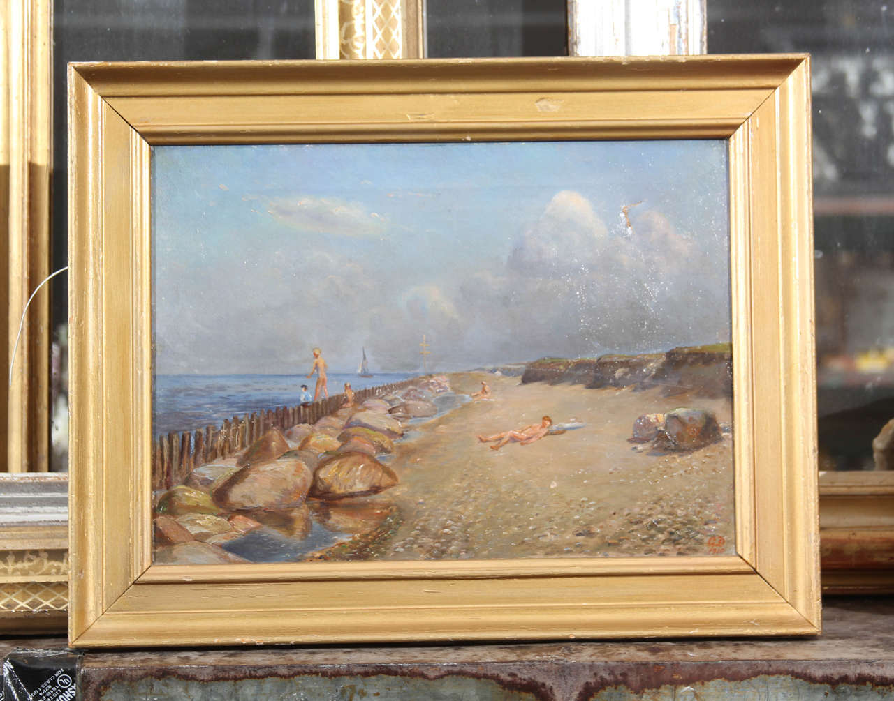 Nude beach painting, circa 1910 by Danish artist.