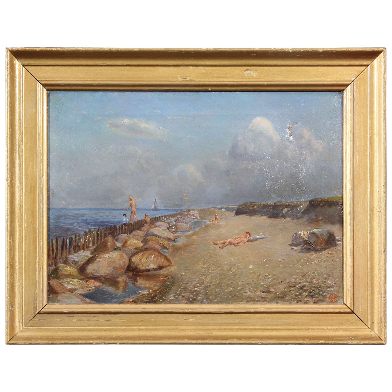 A nude beach painting, circa 1910 by a Danish artist