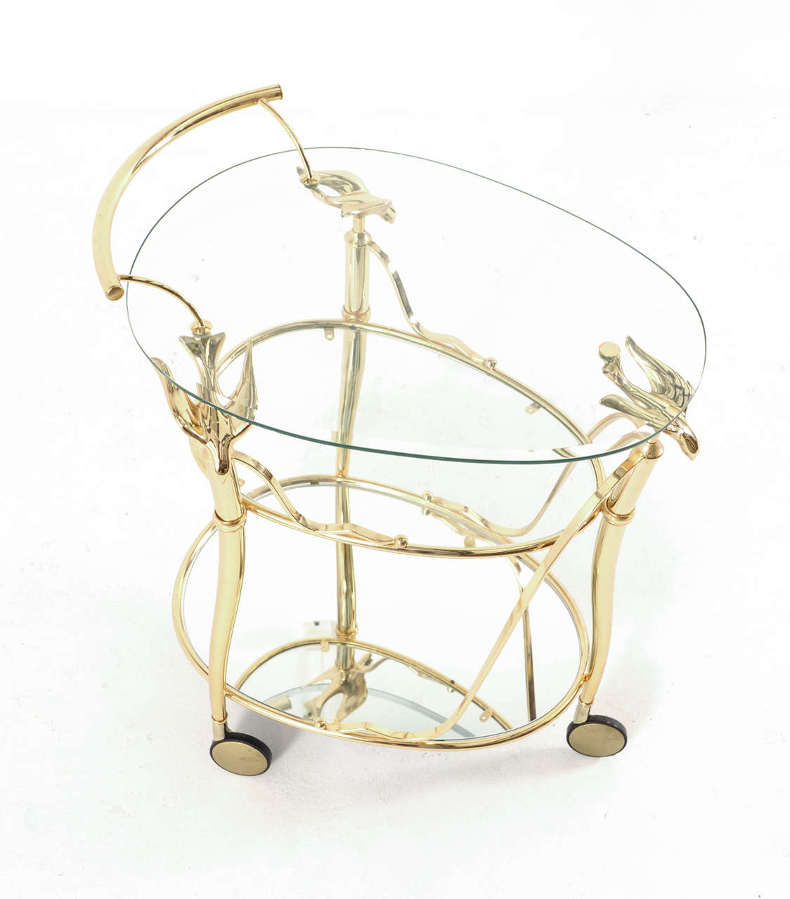 Late 20th Century Gilded Bar Cart or Serving Trolley with Three Levels on Wheels