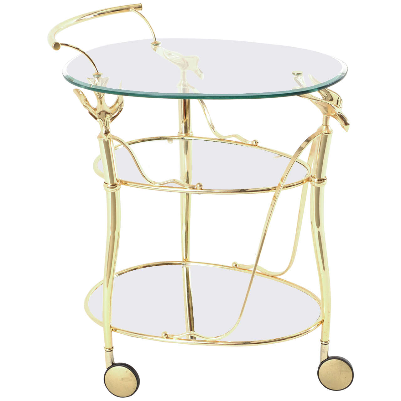 Gilded Bar Cart or Serving Trolley with Three Levels on Wheels
