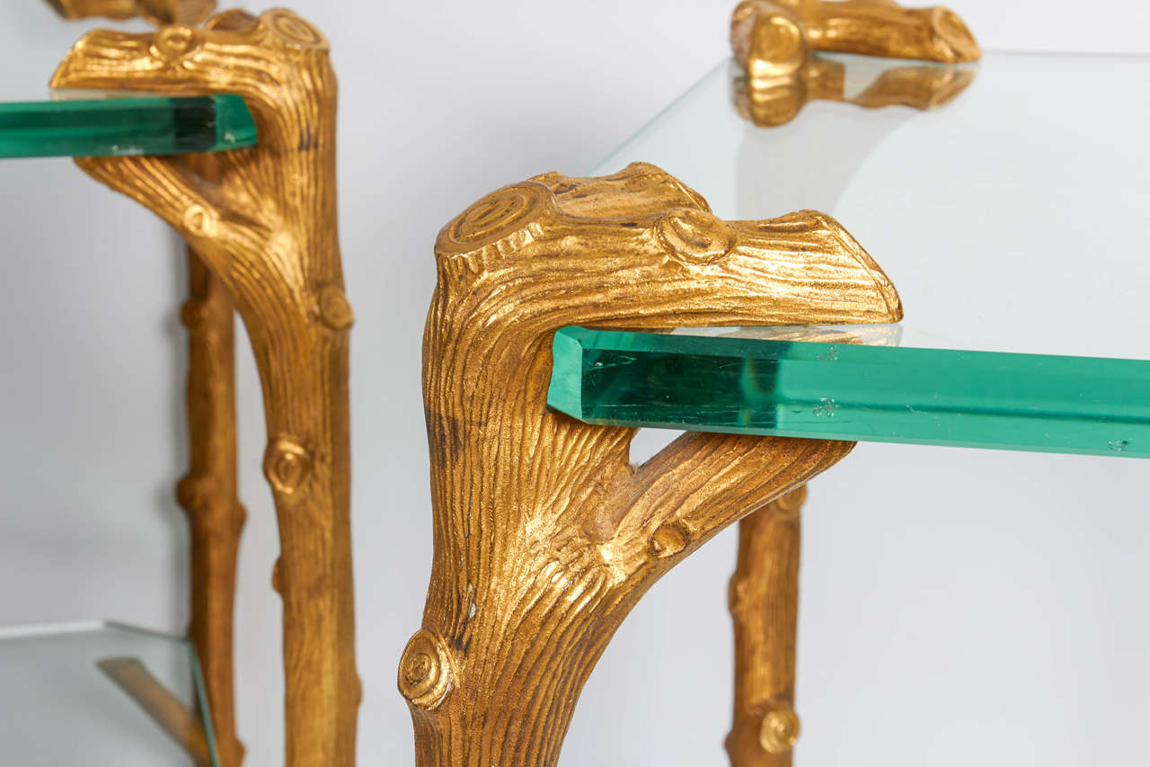 Beistelltische oder Couchtische aus Bronze und Glas im Art déco-Stil von P. E. Guerin, Paar (Vergoldet) im Angebot